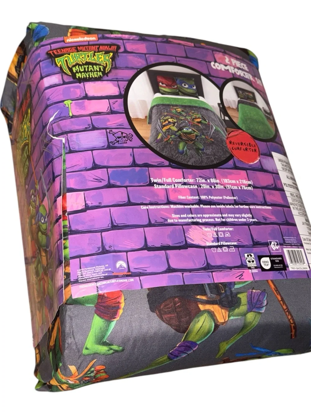 Teenage Mutant Ninja Turtles Kids 2 Piece Grey Reversible Set, Twin/Full
